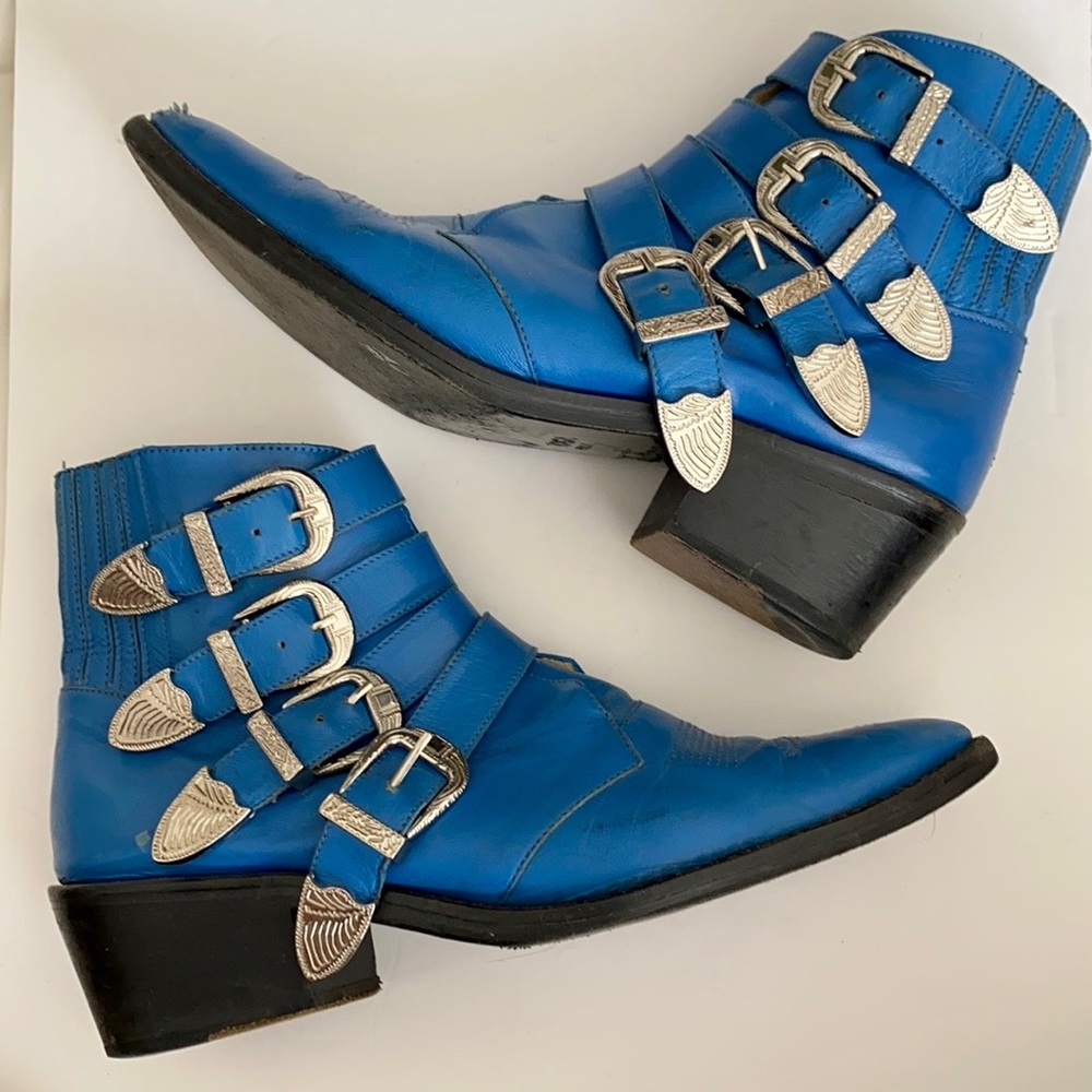 Rare Blue Toga Pulla Four Buckle Boots